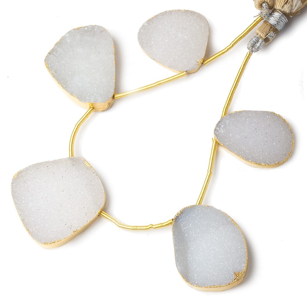 21x17-30x26mm Gold Leafed White Drusy freeform strand of 5 beads - Beadsofcambay.com