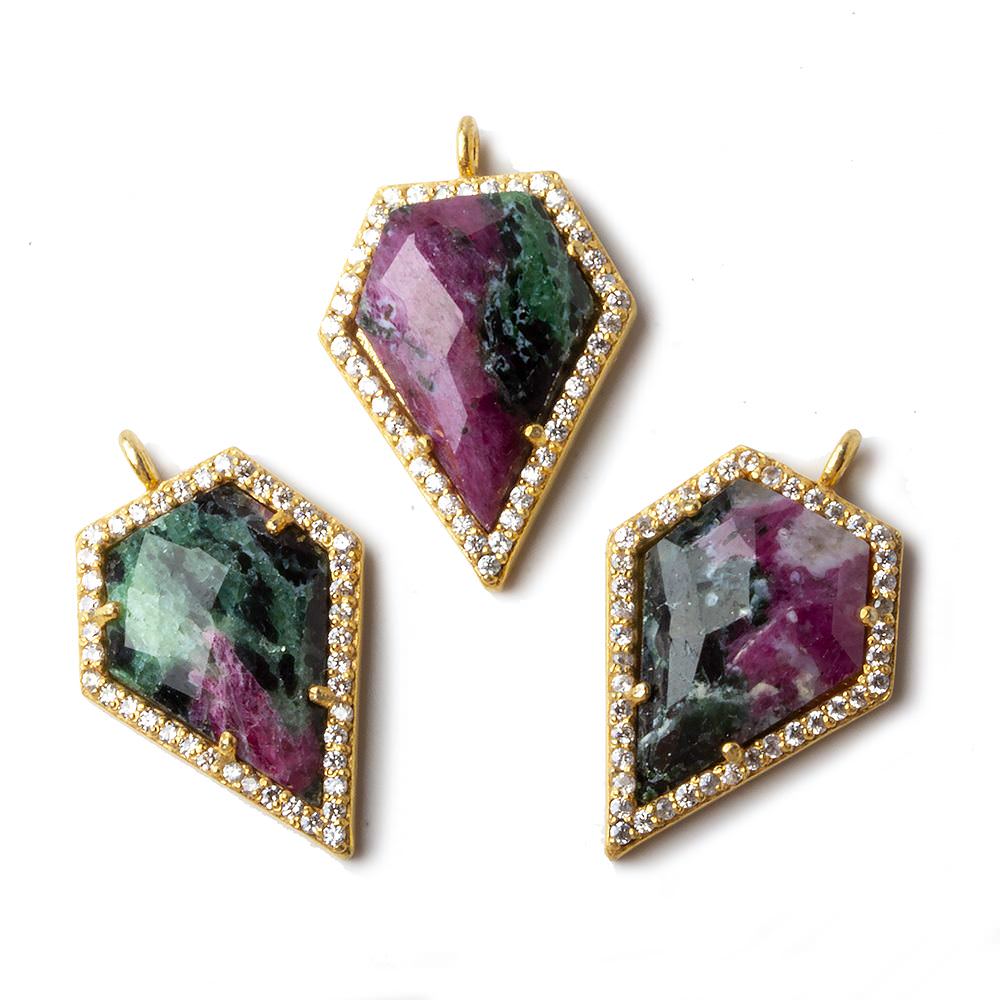 21x17mm Gold CZ Bezel Ruby in Zoisite Modified Shield Pendant 1 piece - Beadsofcambay.com