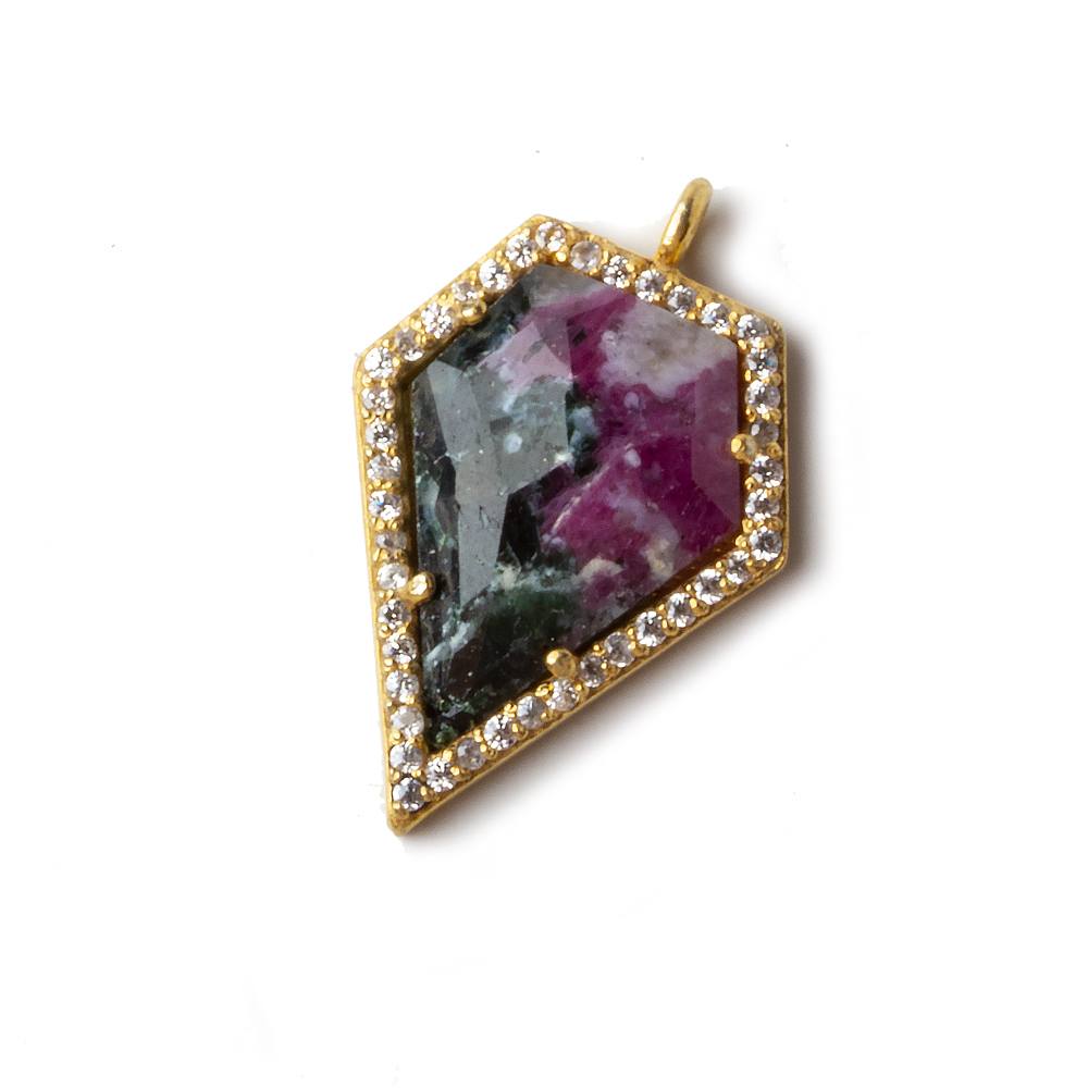 21x17mm Gold CZ Bezel Ruby in Zoisite Modified Shield Pendant 1 piece - Beadsofcambay.com