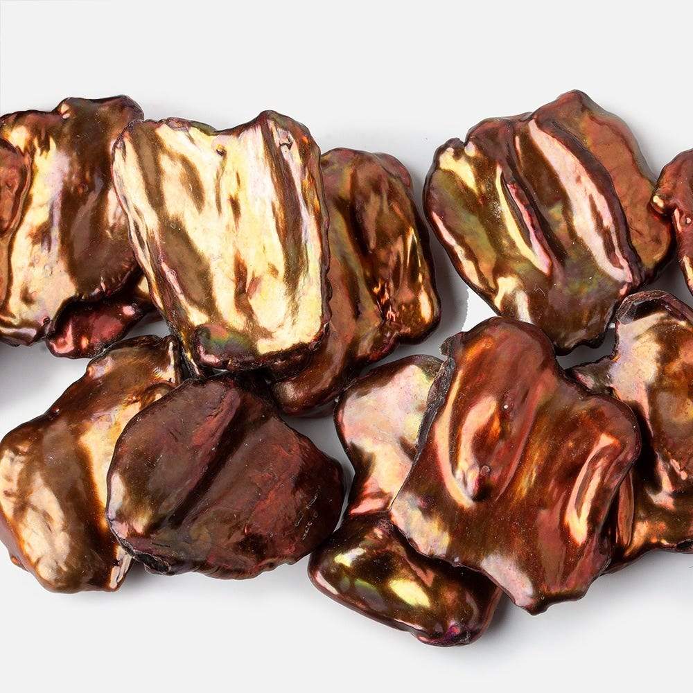 21x20-27x24mm Golden Copper Ultra Keshi Freshwater Pearl 16 inch 52 pieces AAA - Beadsofcambay.com