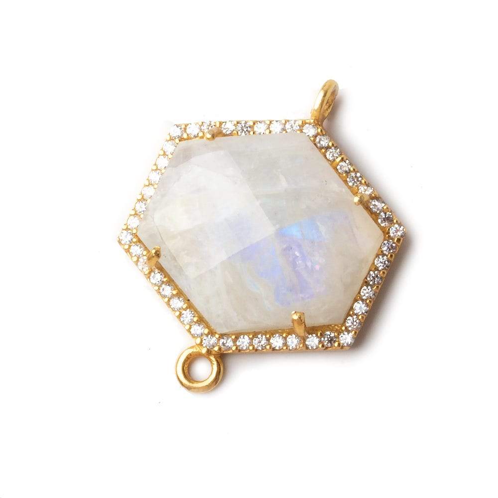 21x20mm Vermeil CZ Bezel Rainbow Moonstone Hexagon Connector 1 piece - Beadsofcambay.com