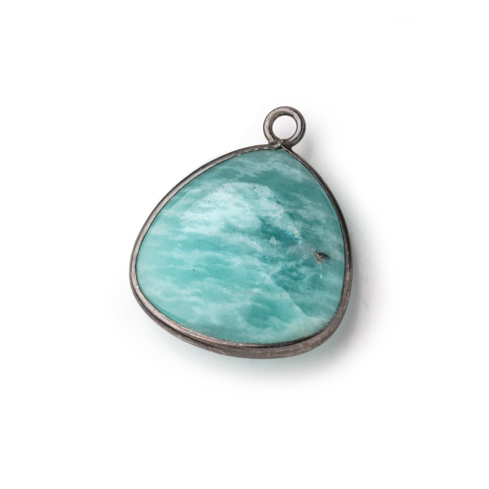 21x21mm Black Gold .925 Bezel Amazonite Plain Triangle Pendant 1 Focal Bead - Beadsofcambay.com