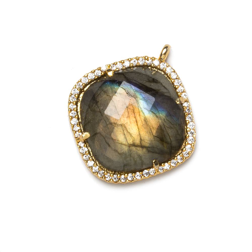 21x21mm Gold Bezel CZ and Labradorite Pillow 1 ring Pendant 1 focal bead - Beadsofcambay.com