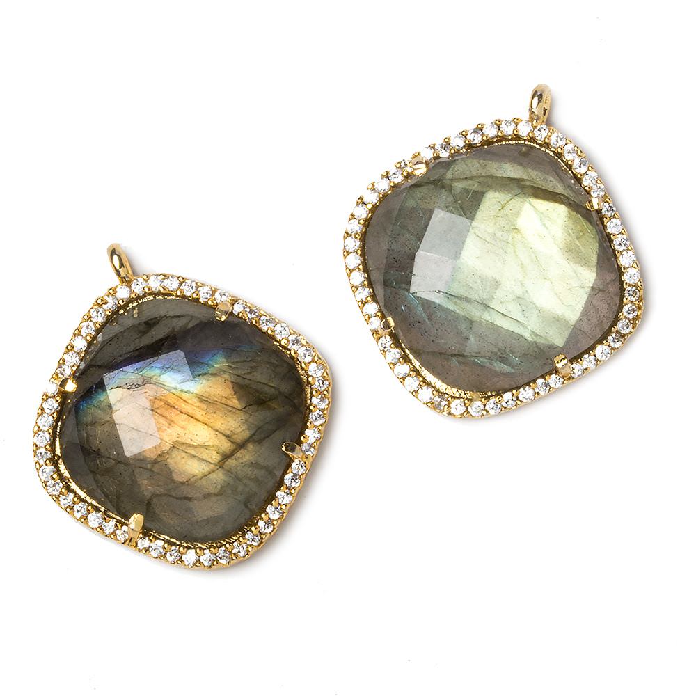 21x21mm Gold Bezel CZ and Labradorite Pillow 1 ring Pendant 1 focal bead - Beadsofcambay.com