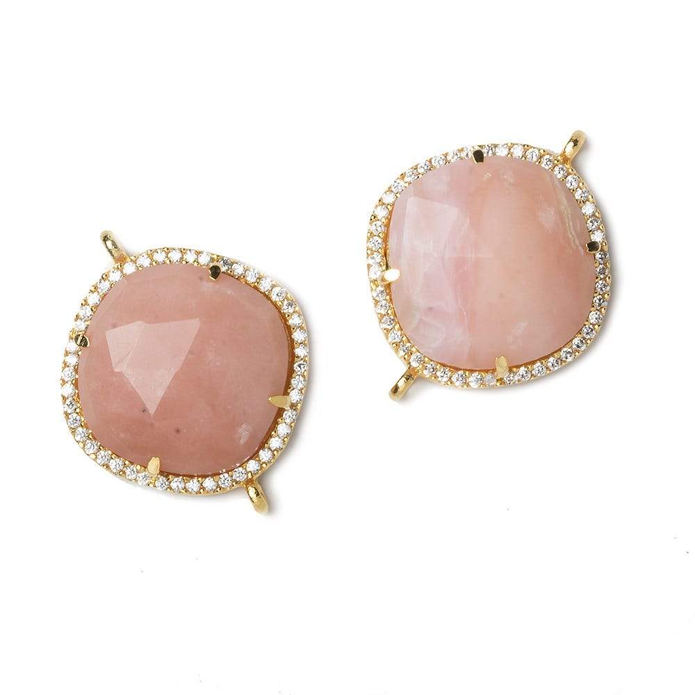 21x21mm Gold Bezel CZ and Pink Peruvian Opal Pillow 2 ring Connector 1 focal bead - Beadsofcambay.com