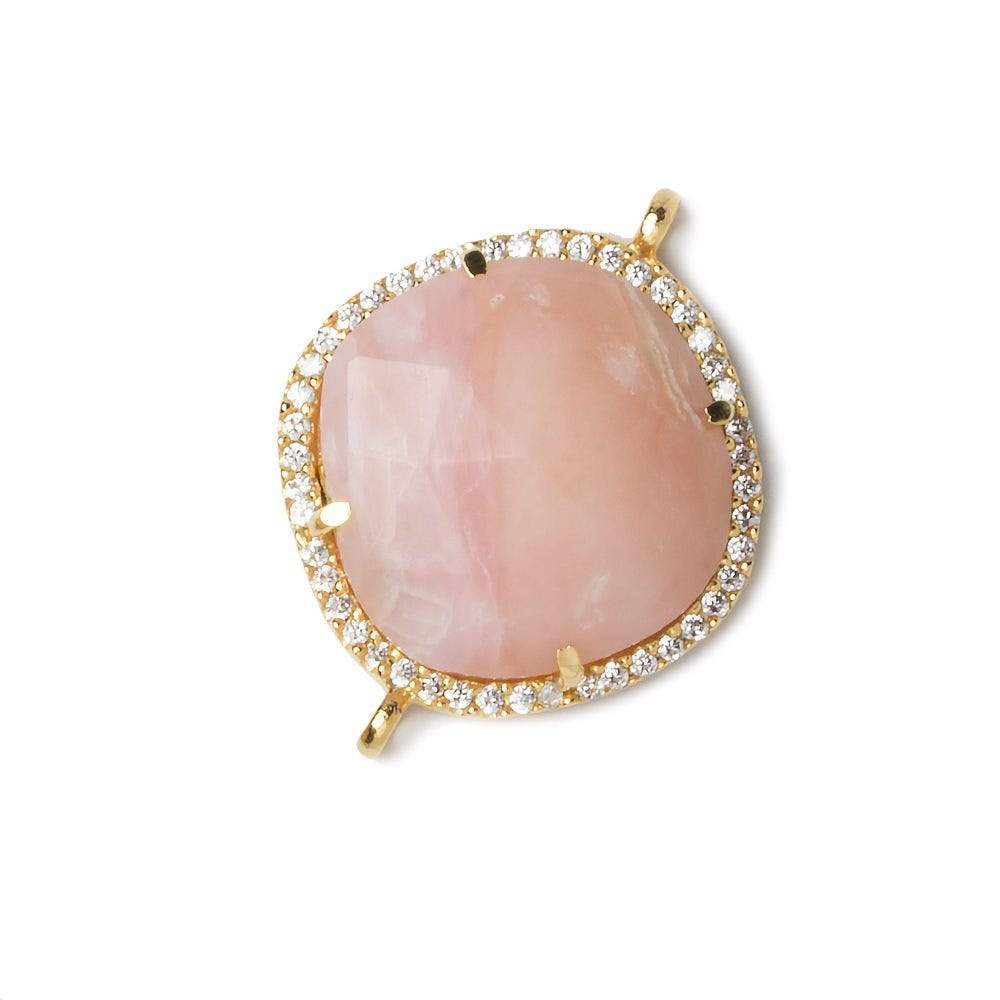 21x21mm Gold Bezel CZ and Pink Peruvian Opal Pillow 2 ring Connector 1 focal bead - Beadsofcambay.com