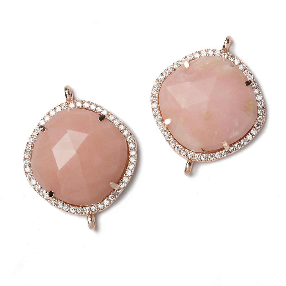 21x21mm Rose Gold Bezel CZ and Pink Peruvian Opal Pillow 2 ring Connector 1 focal bead - Beadsofcambay.com