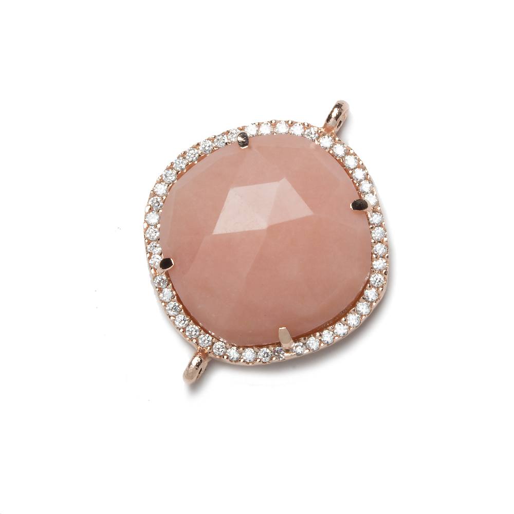 21x21mm Rose Gold Bezel CZ and Pink Peruvian Opal Pillow 2 ring Connector 1 focal bead - Beadsofcambay.com