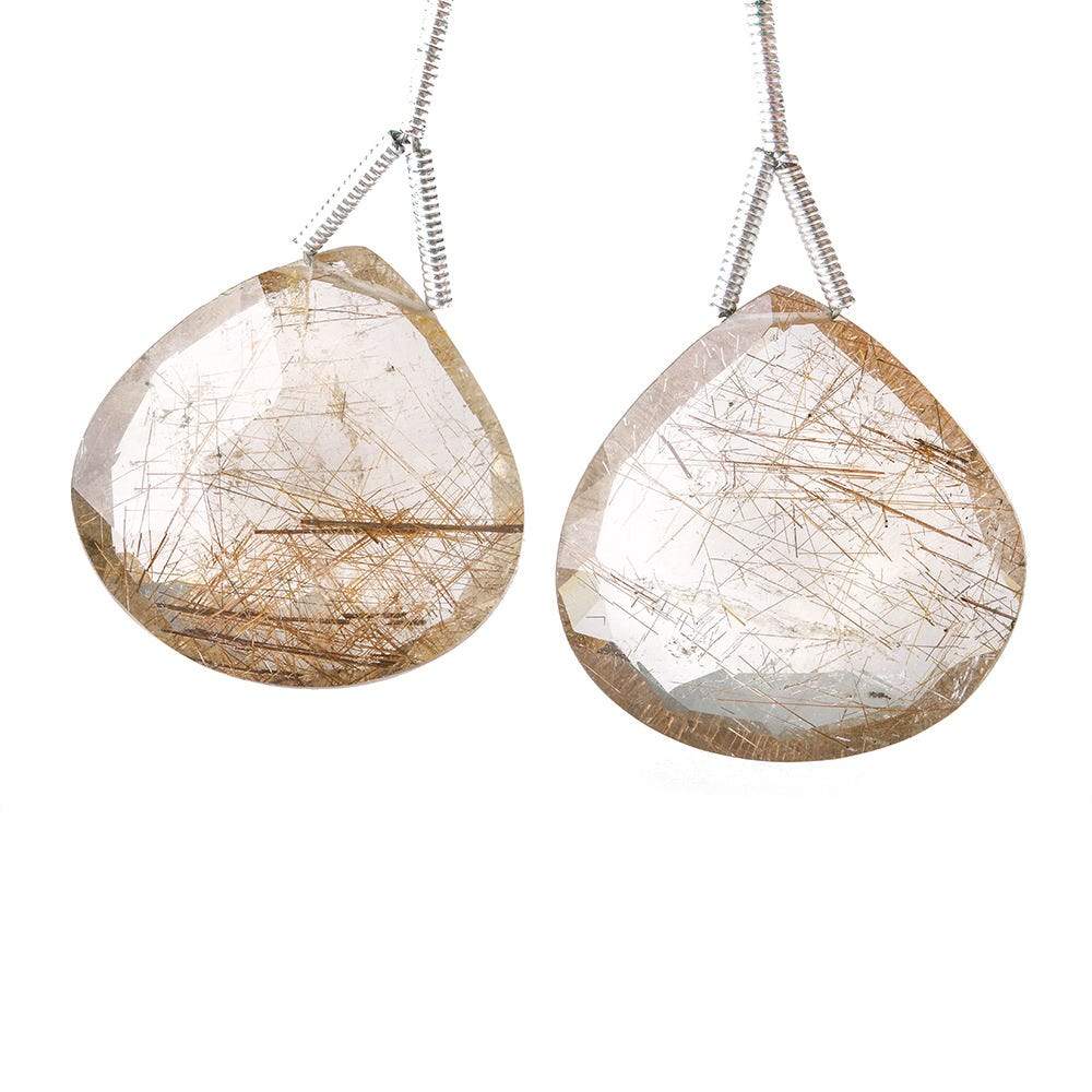 21x21mm Rutilated Quartz Faceted Heart Focal Bead 2 pieces - Beadsofcambay.com