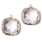 21x21mm Vermeil Bezel Pink Amethyst faceted pillow Pendant 1 piece - Beadsofcambay.com