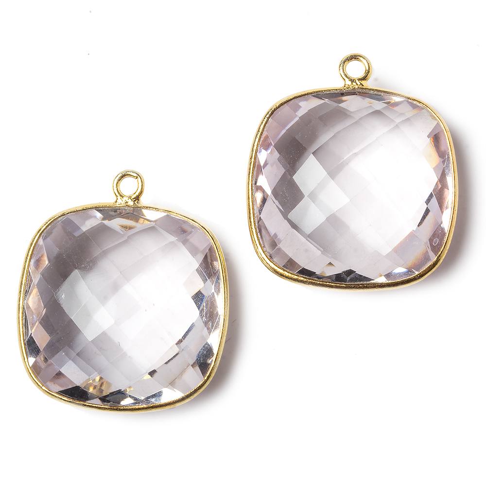 21x21mm Vermeil Bezel Pink Amethyst faceted pillow Pendant 1 piece - Beadsofcambay.com