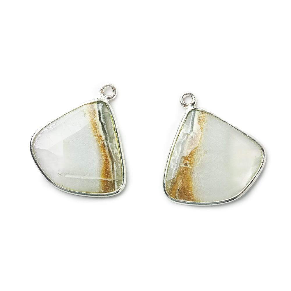 21x22mm Sterling Silver .925 Bezeled Banded White Agate Set of 2 pendants - Beadsofcambay.com