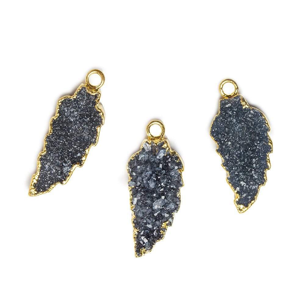 21x9mm Gold Leafed Grey Black Drusy Feather Pendant 1 piece - Beadsofcambay.com
