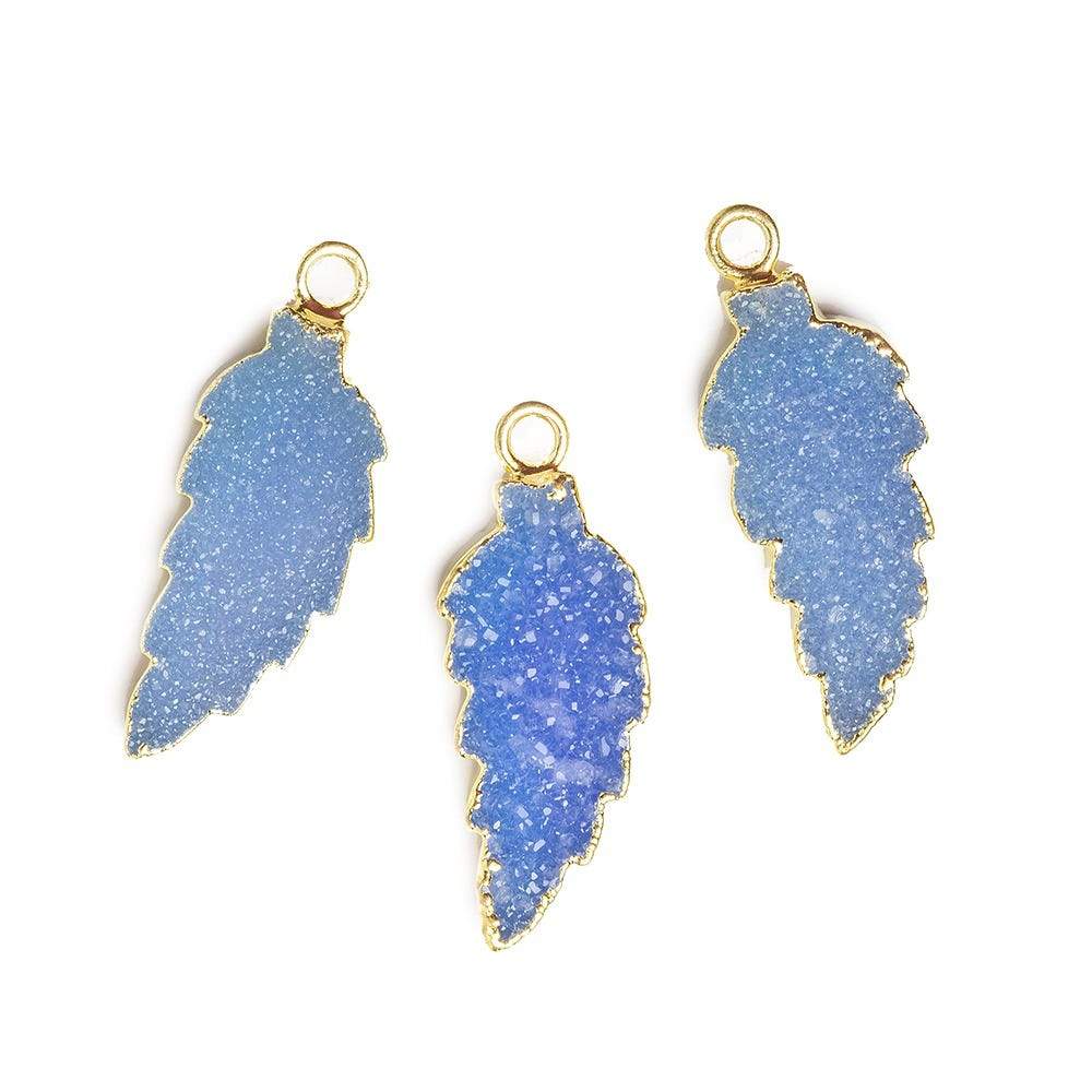 21x9mm Gold Leafed Santorini Blue Drusy Feather Pendant 1 piece - Beadsofcambay.com