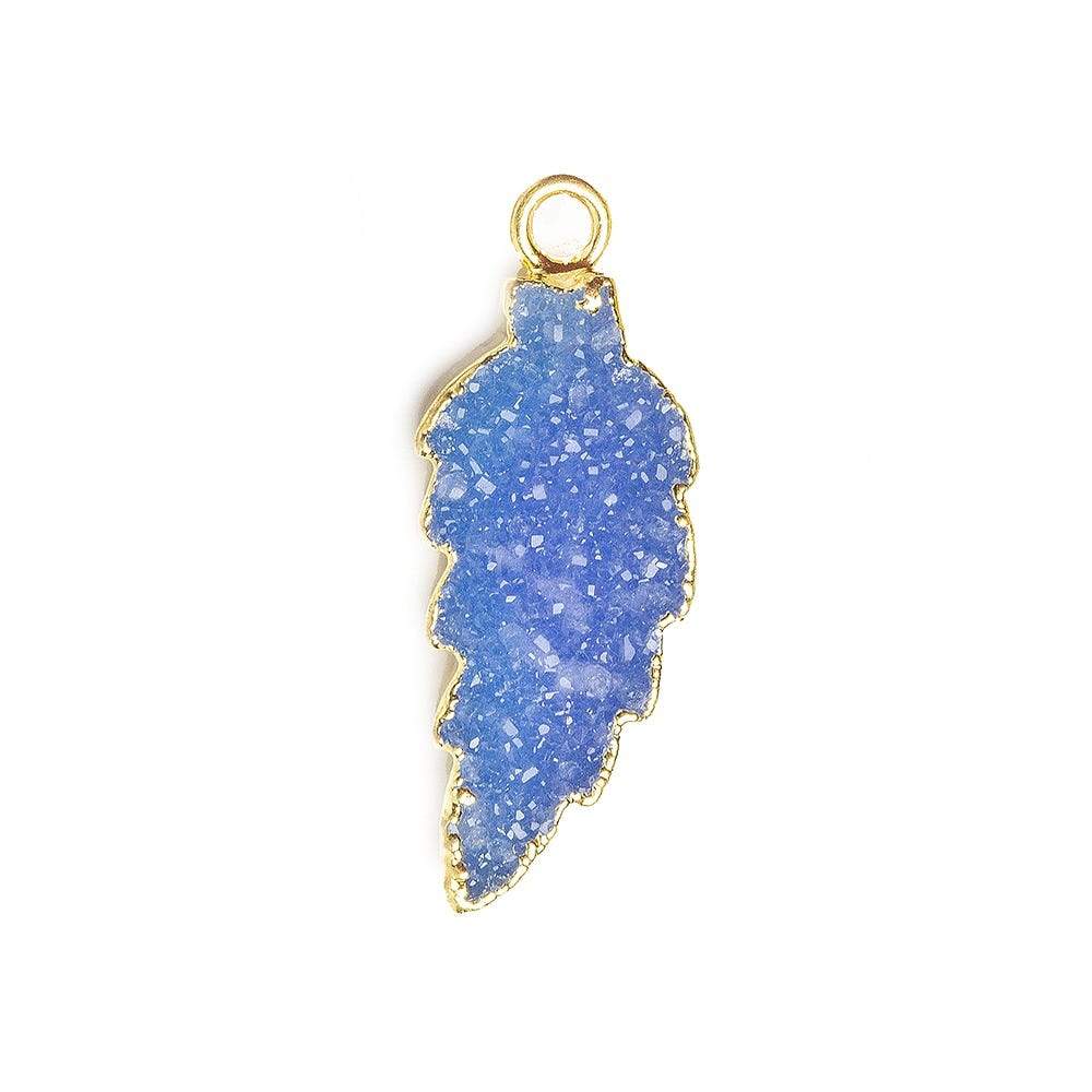 21x9mm Gold Leafed Santorini Blue Drusy Feather Pendant 1 piece - Beadsofcambay.com