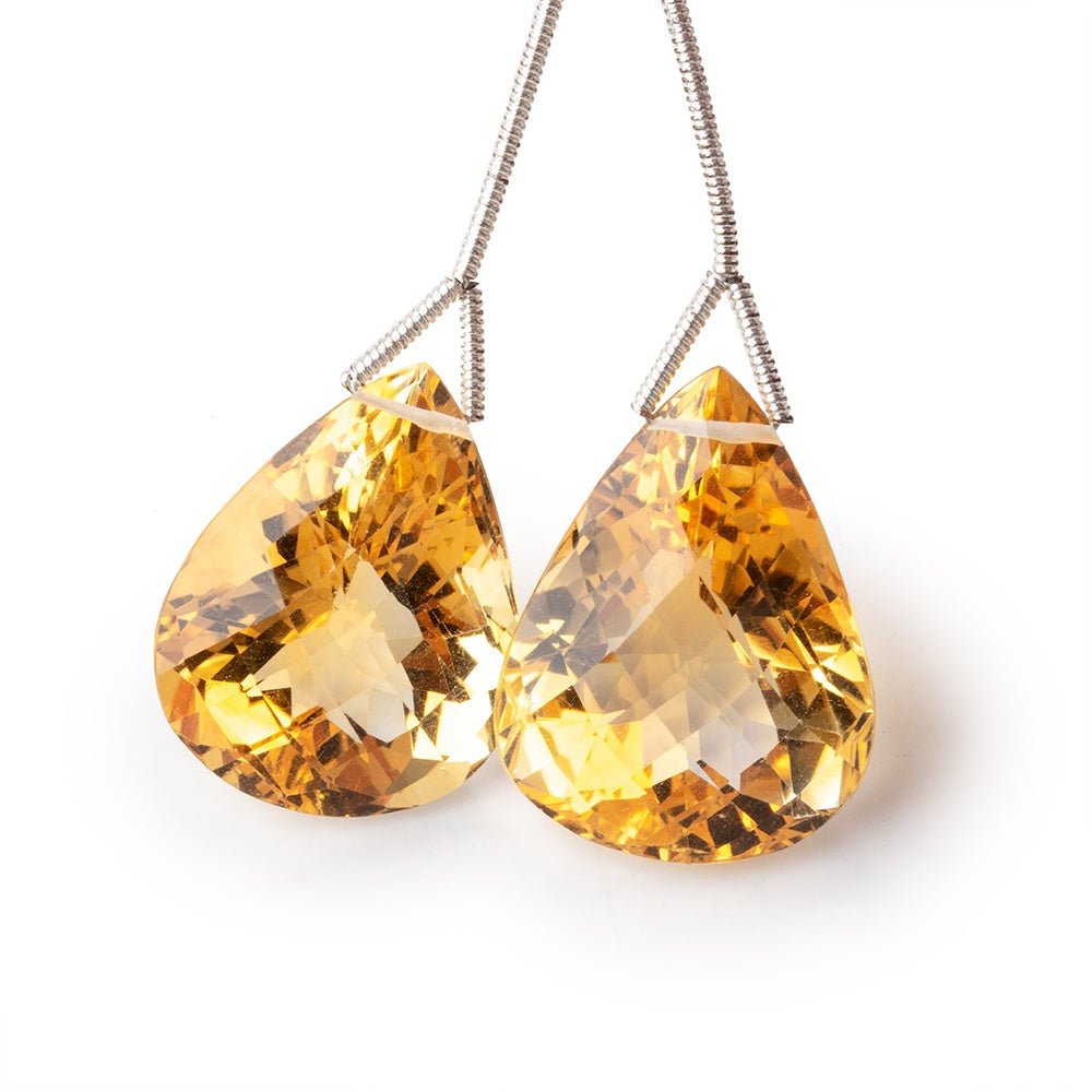 22-23mm Citrine Faceted Pear Focal Set of 2 Beads - Beadsofcambay.com