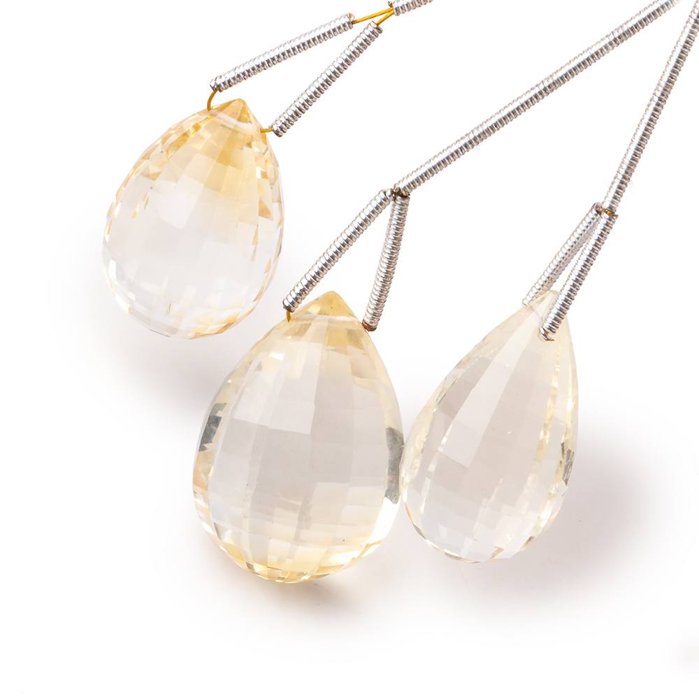 22-23mm Citrine Faceted Tear Drop Focal Beads Set of 3 - Beadsofcambay.com