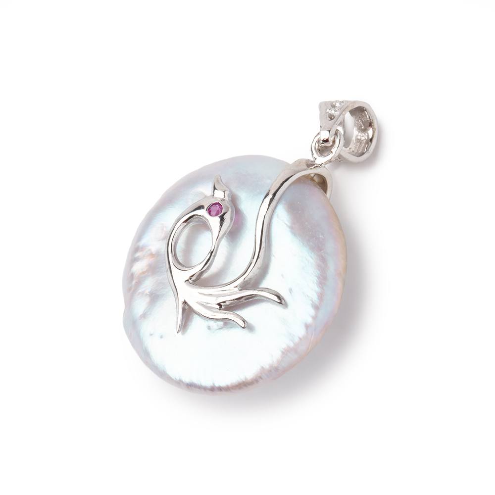 22.5mm .925 Silver Capped Silver Coin Pearl Pendant 1 focal piece - Beadsofcambay.com