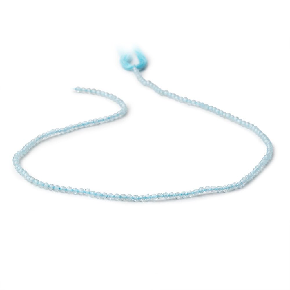 2.2mm Aquamarine Micro Faceted Round Beads 12.5 inch 150 pieces - Beadsofcambay.com