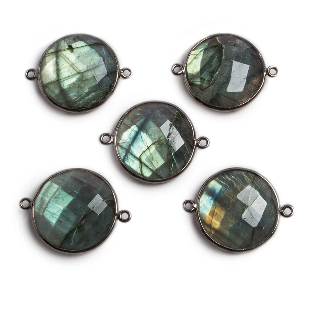 22mm Black Gold Bezeled Labradorite Coin Focal Bead Connector 1 pc - Beadsofcambay.com