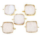 22mm Gold Leafed Natural White Drusy Square Connector Focal Bead - Beadsofcambay.com