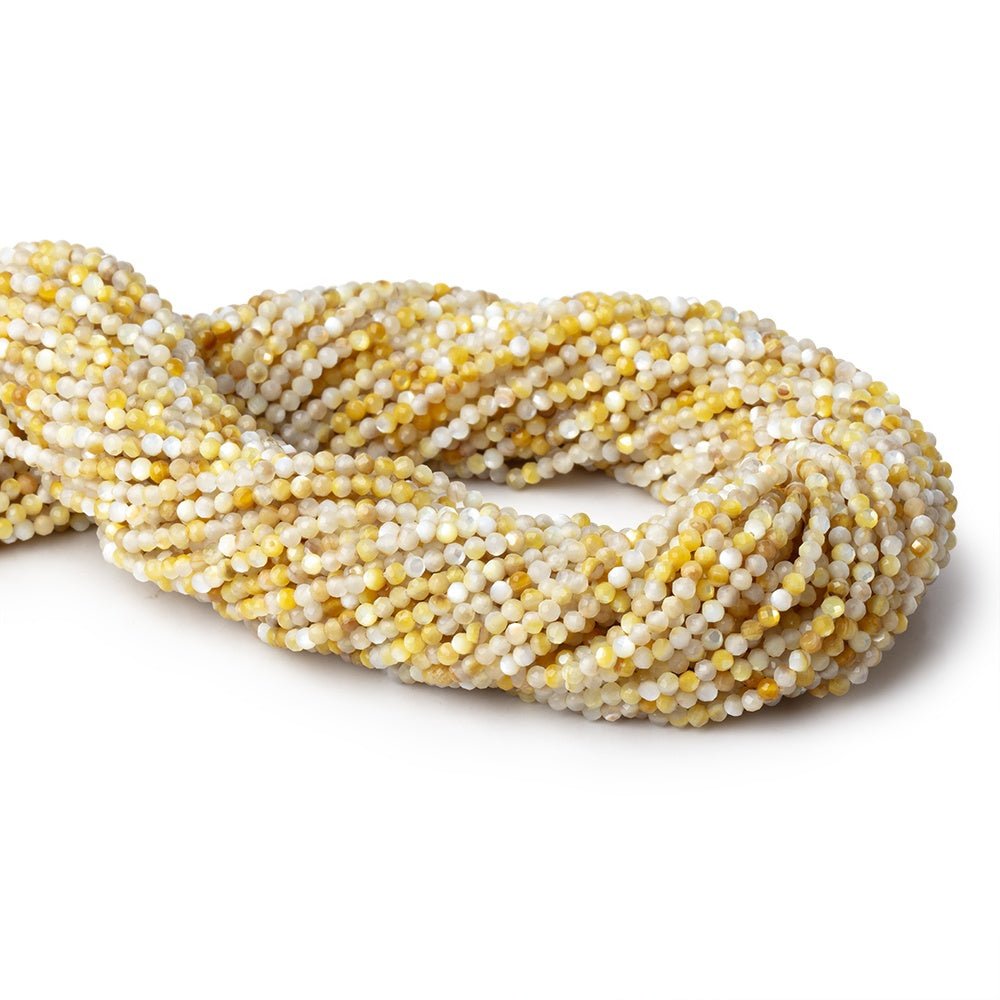 2.2mm Golden Mother of Pearl Shell Micro Faceted Rounds 12.5 inch 150 Beads - Beadsofcambay.com