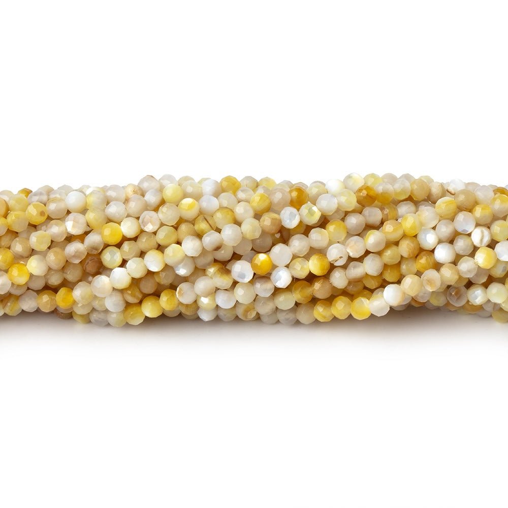 2.2mm Golden Mother of Pearl Shell Micro Faceted Rounds 12.5 inch 150 Beads - Beadsofcambay.com