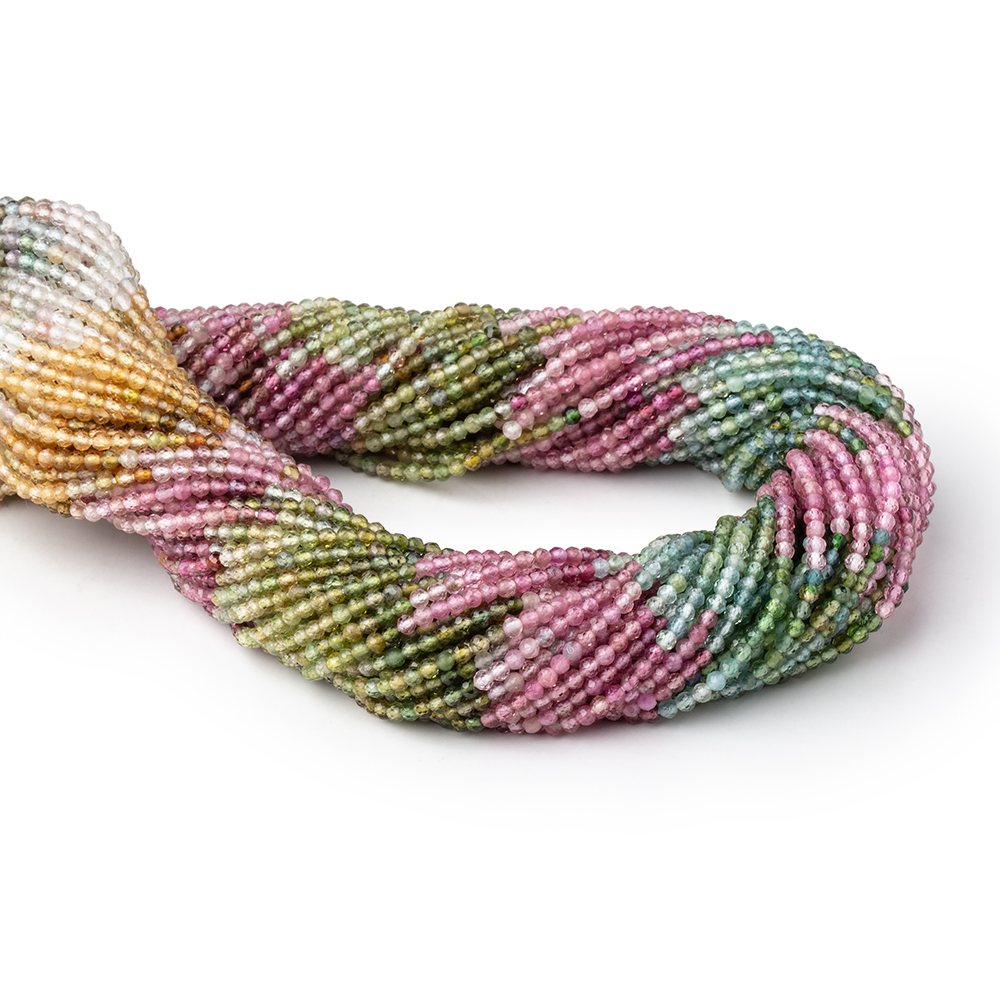 2.2mm Multi Color Tourmaline Micro Faceted Round Beads 12.5 inch 160 pieces - Beadsofcambay.com