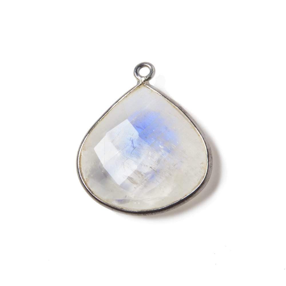 22mm Oxidized Silver Bezeled Rainbow Moonstone faceted heart Pendant 1 pc - Beadsofcambay.com