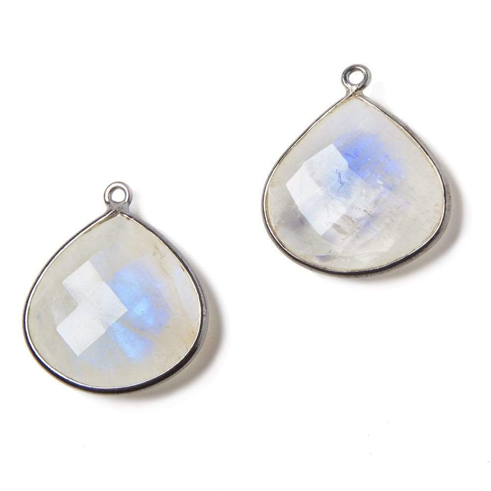 22mm Oxidized Silver Bezeled Rainbow Moonstone faceted heart Pendant 1 pc - Beadsofcambay.com