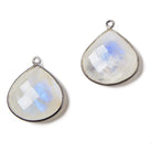 22mm Oxidized Silver Bezeled Rainbow Moonstone faceted heart Pendant 1 pc - Beadsofcambay.com
