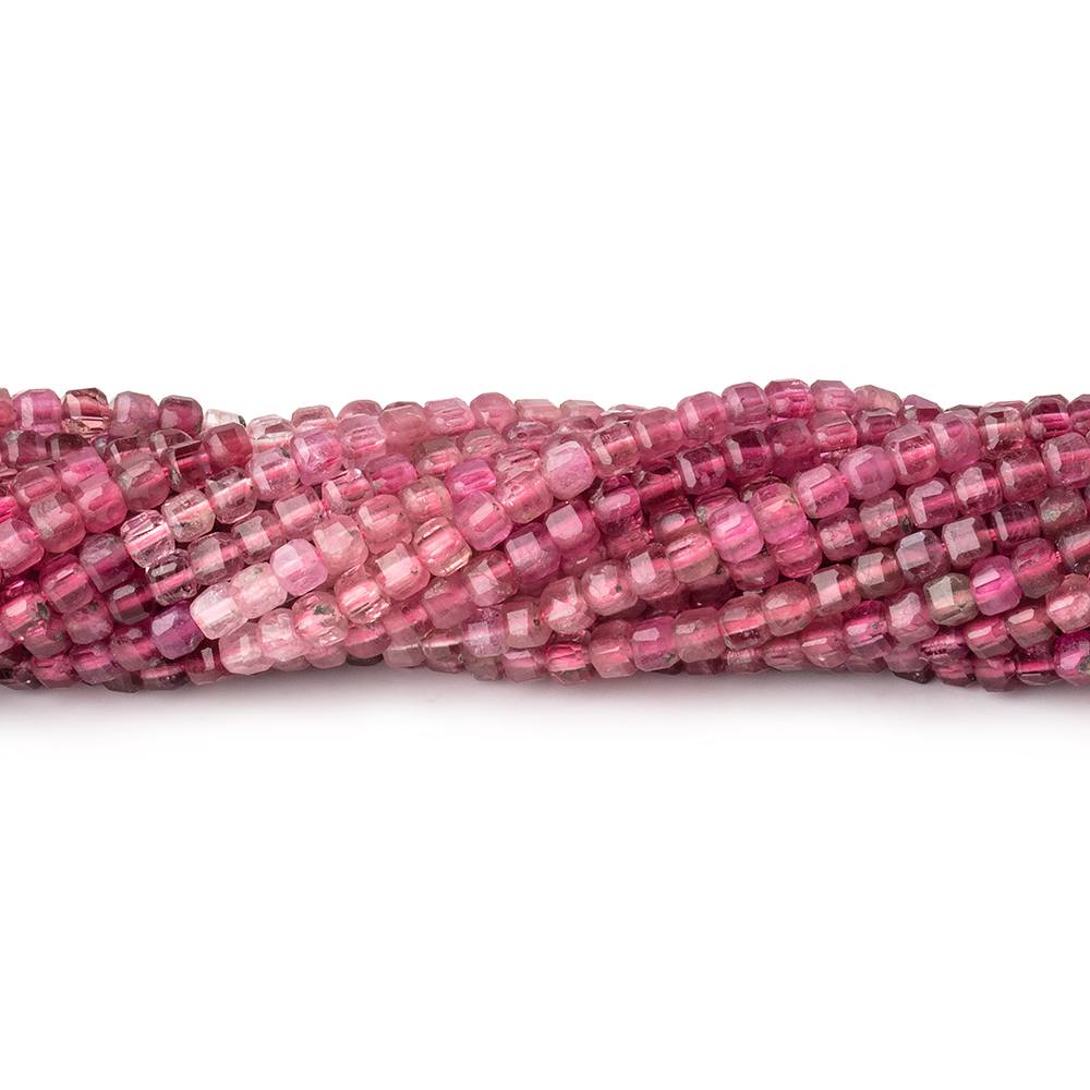 2.2mm Pink Tourmaline Micro Faceted Cube Beads 12.5 inch 140 pieces