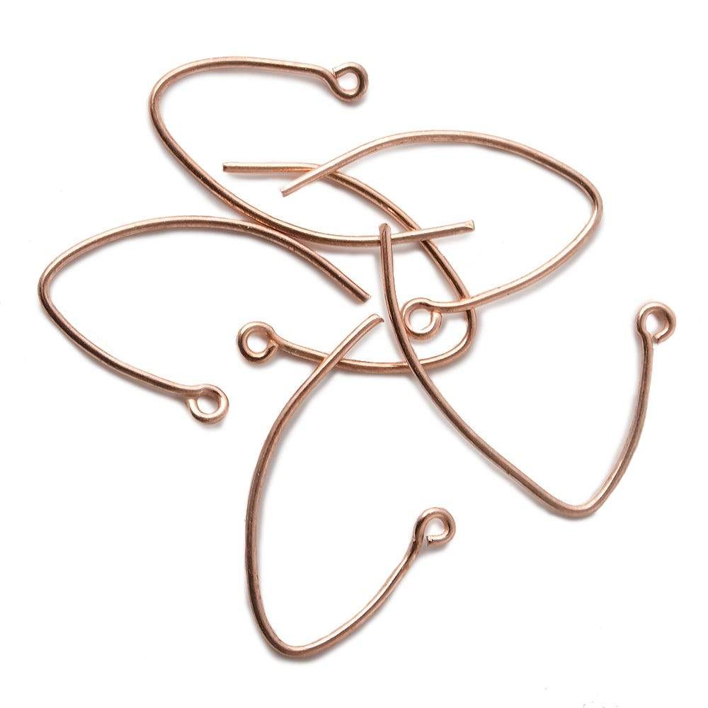 22mm Rose Gold plated Sterling Silver Bowed Earwire, 10 pieces - Beadsofcambay.com