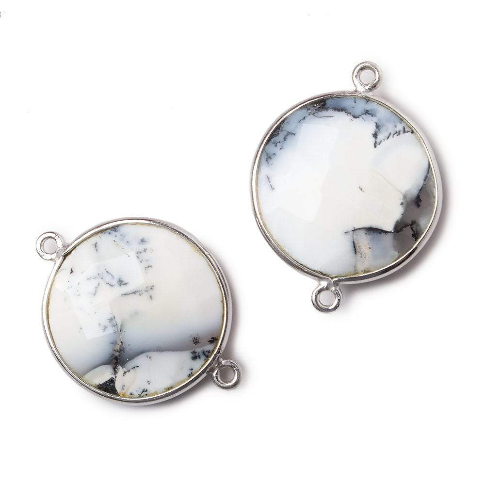 22mm Silver .925 Bezeled Dendritic Opal opaque Coin Focal Bead Connector 1 pc - Beadsofcambay.com