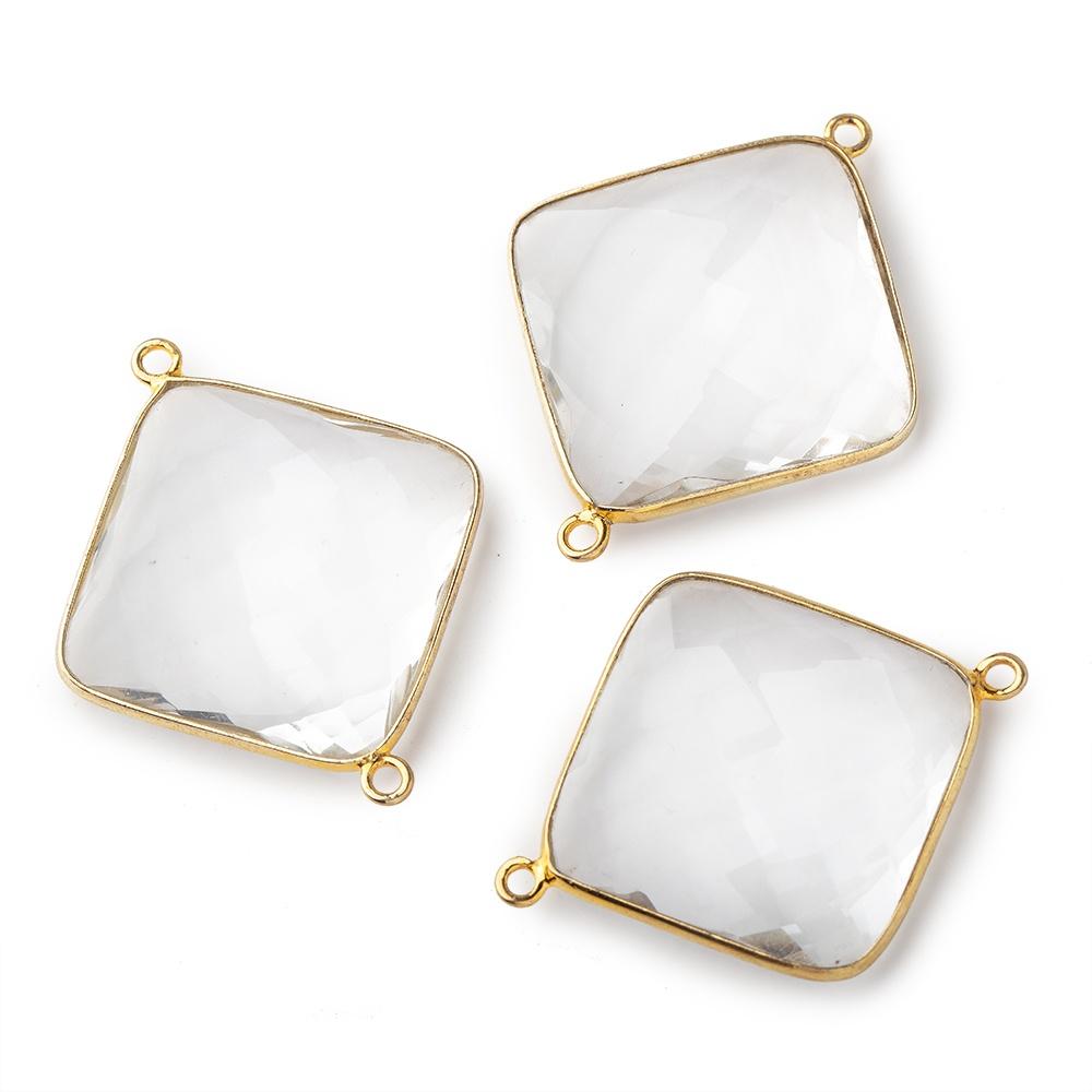 22mm Vermeil Bezeled Crystal Quartz Faceted Pillow Connector 1 piece - Beadsofcambay.com