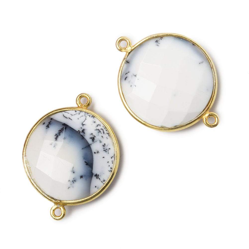 22mm Vermeil Bezeled Dendritic Opal opaque Coin Focal Bead Connector 1 pc - Beadsofcambay.com