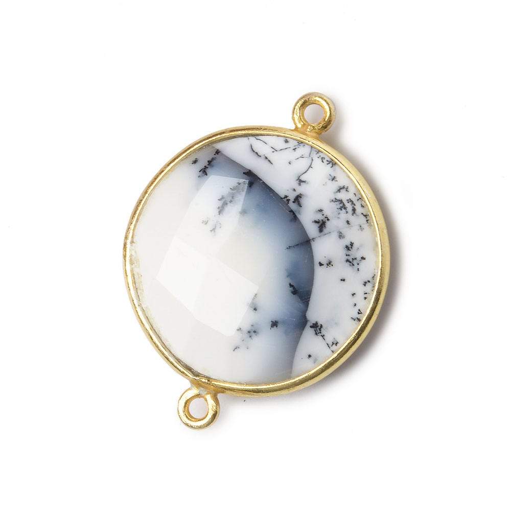 22mm Vermeil Bezeled Dendritic Opal opaque Coin Focal Bead Connector 1 pc - Beadsofcambay.com