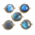22mm Vermeil Bezeled Labradorite Coin Focal Bead Connector 1 pc - Beadsofcambay.com
