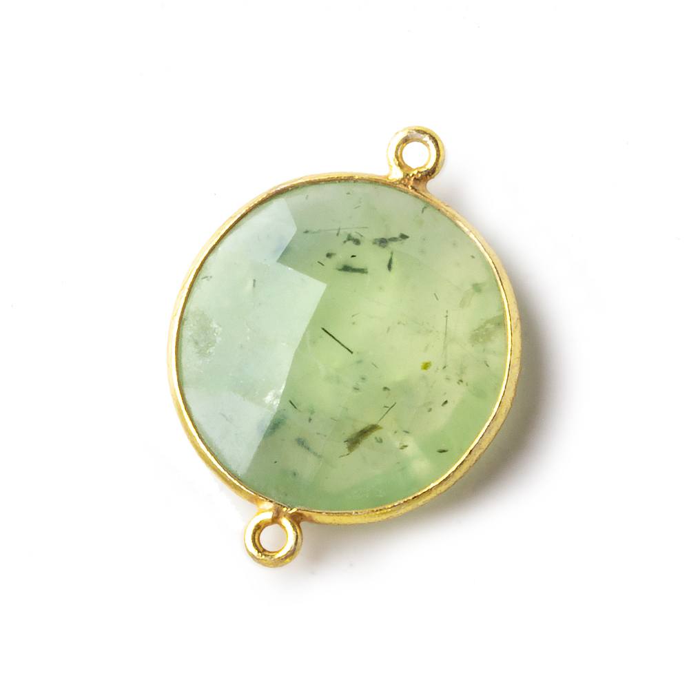 22mm Vermeil Bezeled Prehnite Coin Focal Bead Connector 1 piece - Beadsofcambay.com