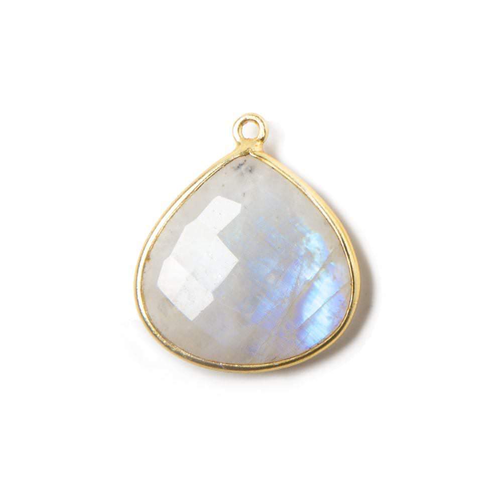 22mm Vermeil Bezeled Rainbow Moonstone faceted heart Pendant 1 piece - Beadsofcambay.com