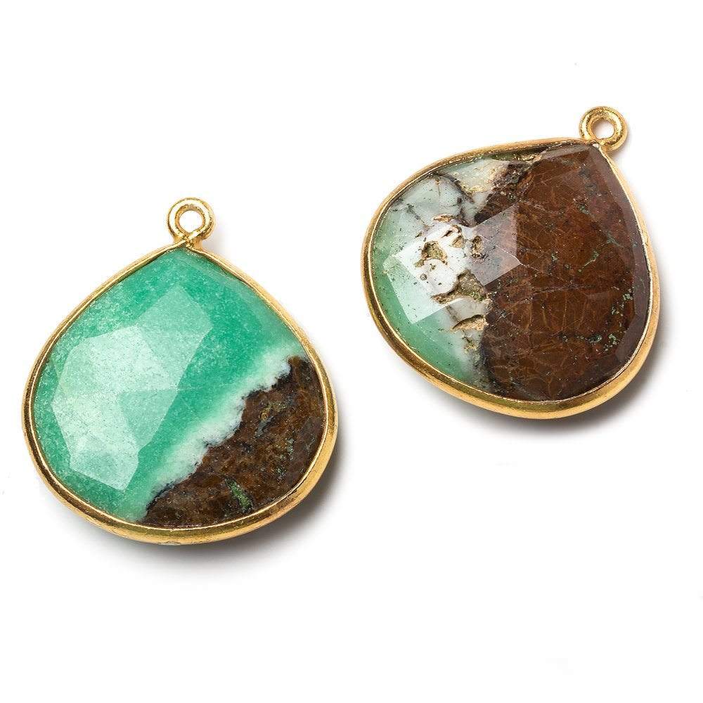 22mm Vermeil Chrysoprase & Matrix faceted heart 1 ring Pendant 1 piece - Beadsofcambay.com