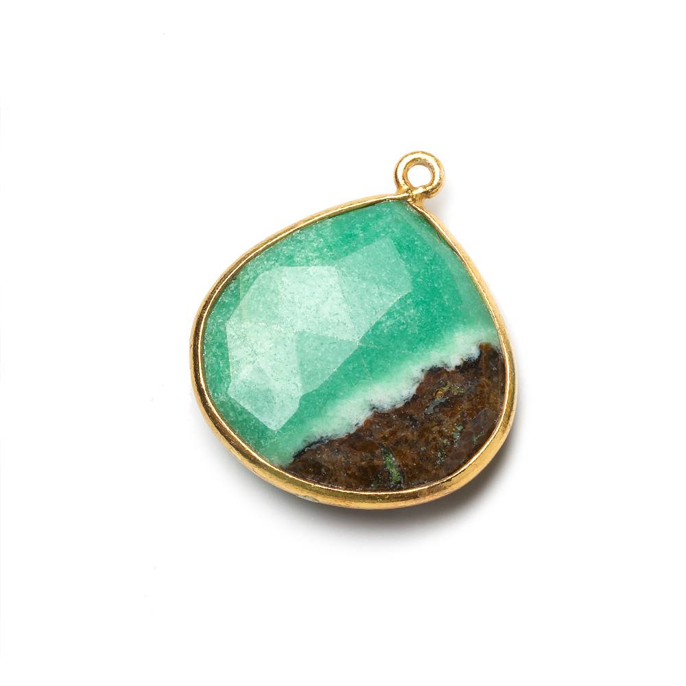 22mm Vermeil Chrysoprase & Matrix faceted heart 1 ring Pendant 1 piece - Beadsofcambay.com