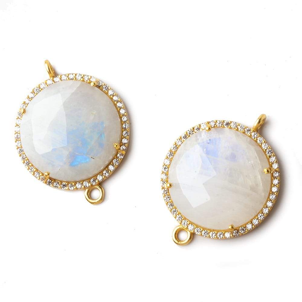 22mm Vermeil CZ Bezel Rainbow Moonstone Coin Connector 1 piece - Beadsofcambay.com