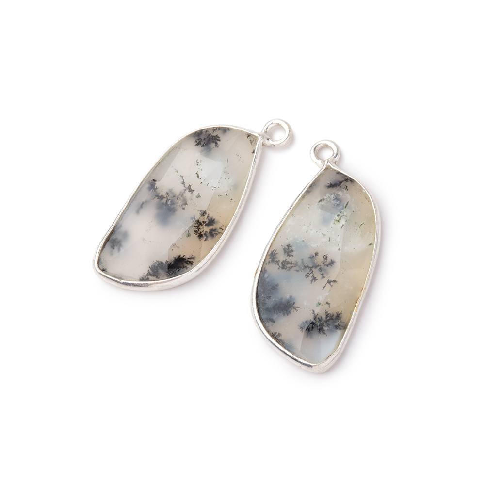 22x11.5mm .925 Silver Bezel Dendritic Opal Faceted Freeform Set of 2 Pendants - Beadsofcambay.com