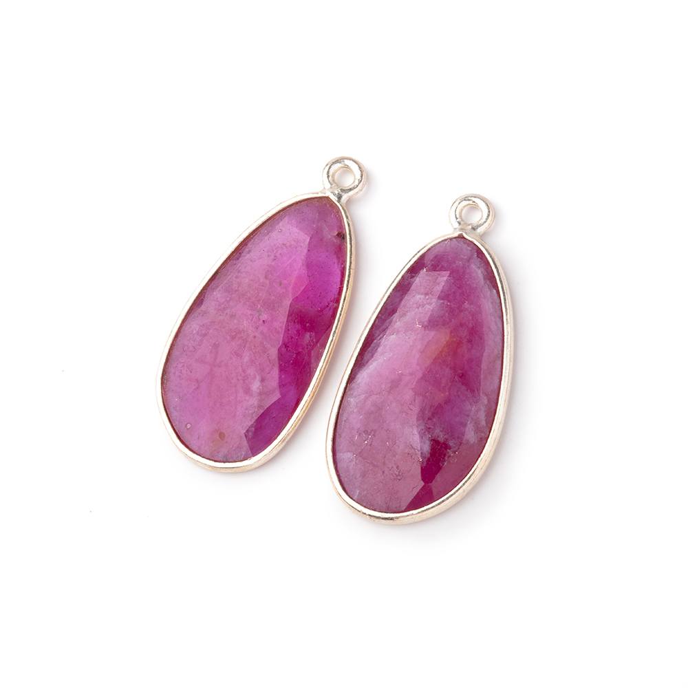 22x12mm .925 Silver Bezel Ruby Faceted Freeform Set of 2 Pendants - Beadsofcambay.com