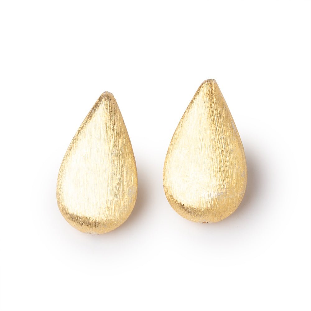 22x13mm 22kt Gold Plated Copper Brushed Pear Set of 2 Beads - Beadsofcambay.com