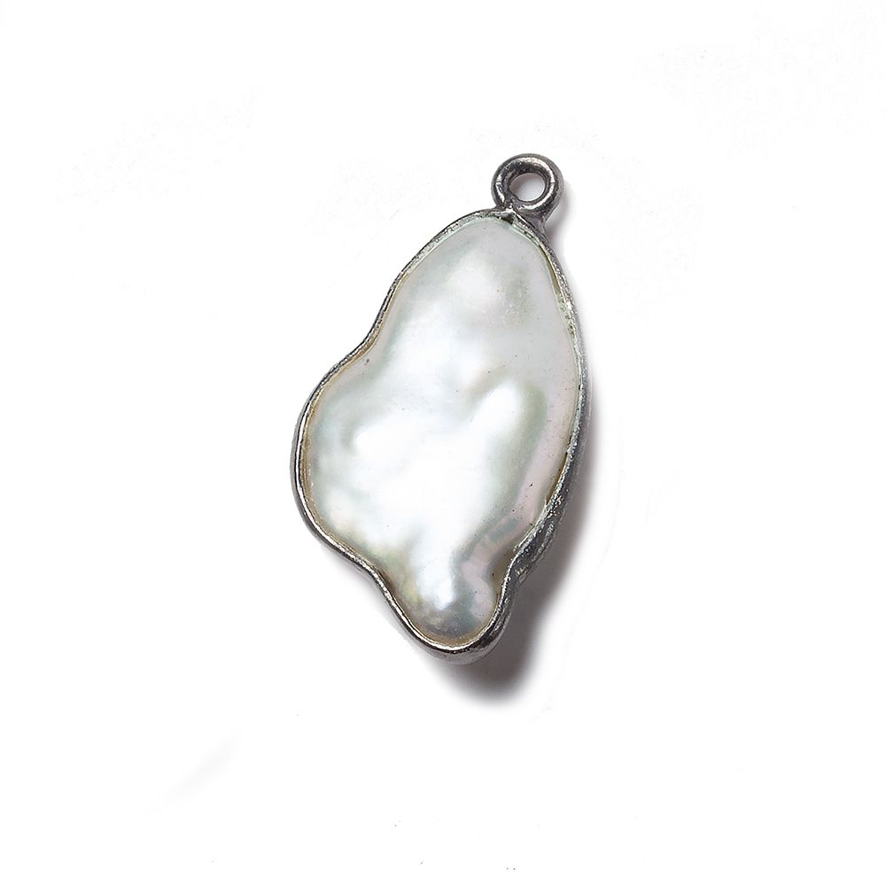 22x13mm Black Gold Bezeled Rose' White Keshi Pearl Pendant 1 piece - Beadsofcambay.com