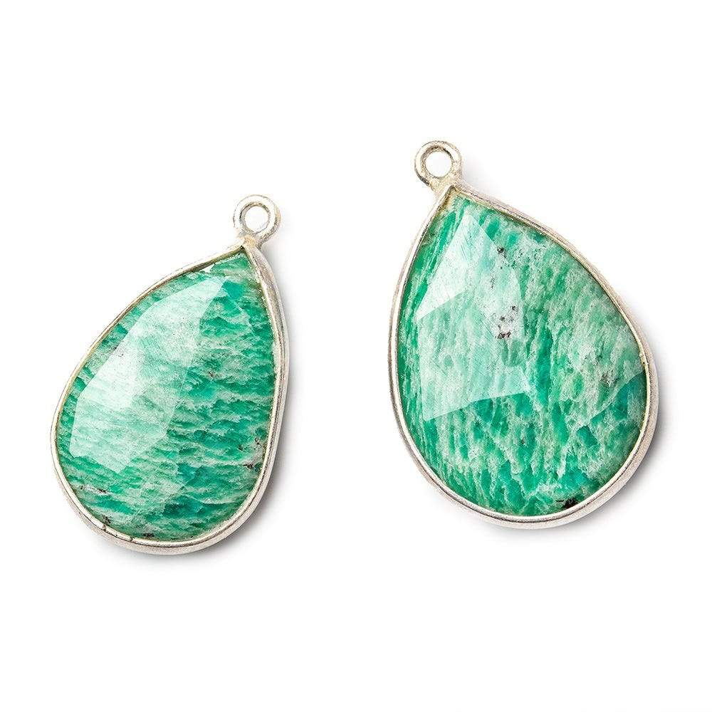 22x13mm Sterling Silver Bezeled Amazonite Faceted Pear Focal Bead - Beadsofcambay.com