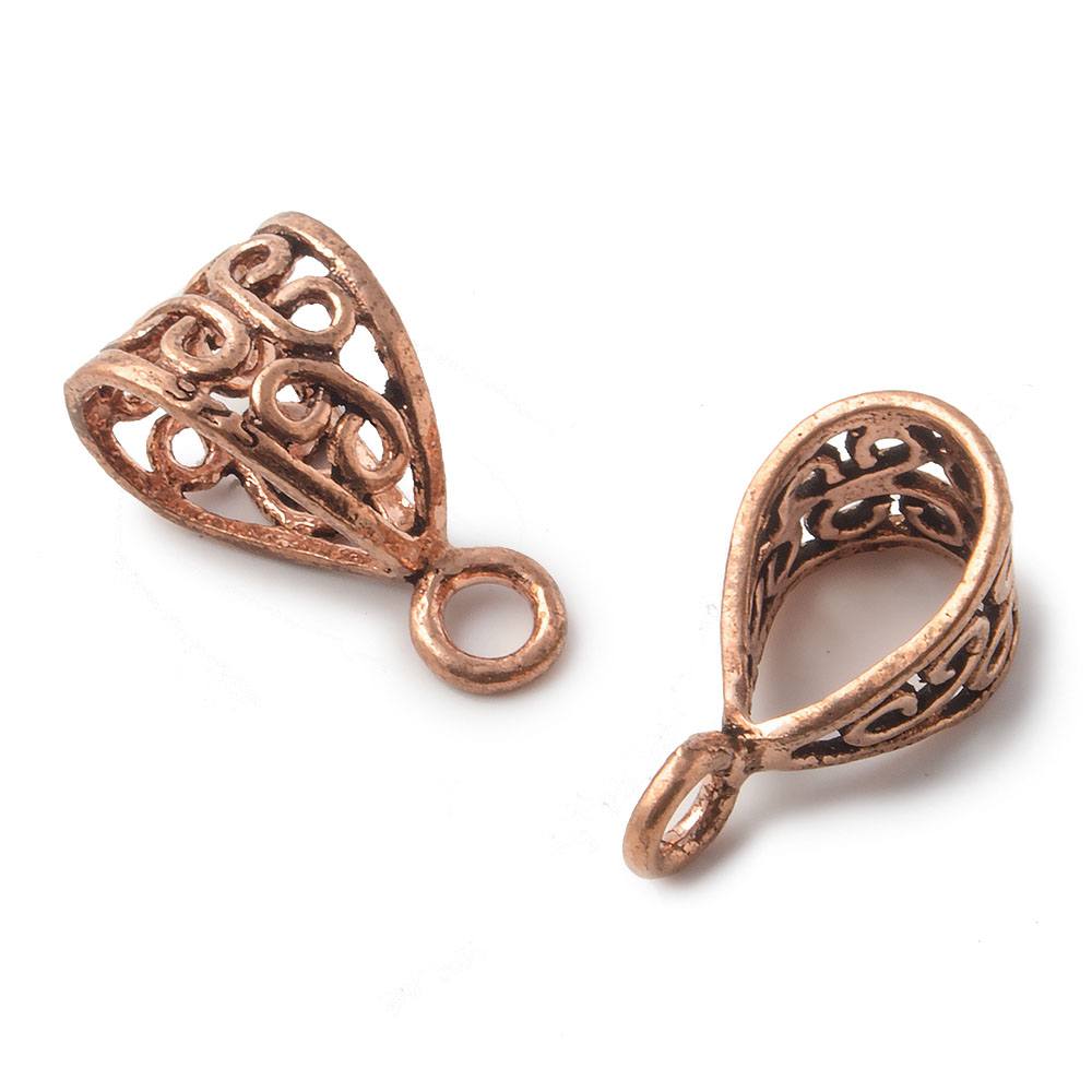 22x13x9mm Copper Bail Scroll Filigree Set of 2 - Beadsofcambay.com