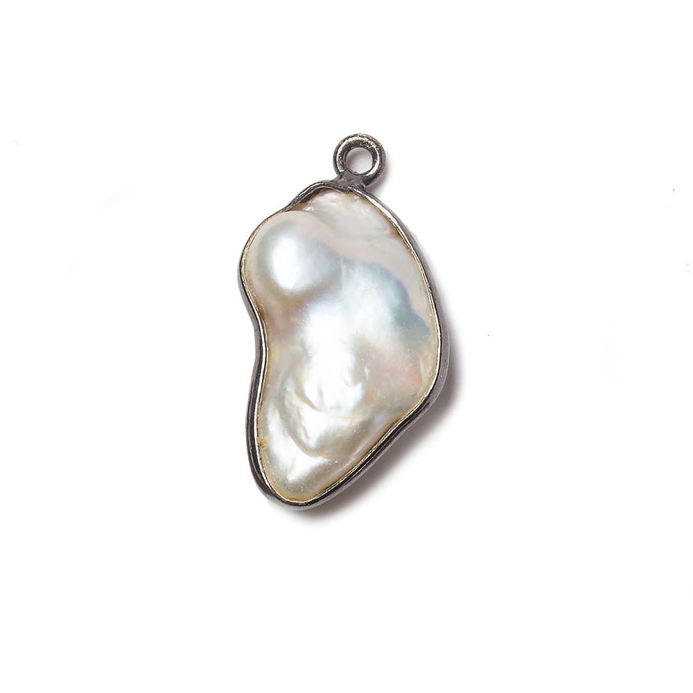 22x14mm Black Gold Bezeled Rose' White Keshi Pearl Pendant 1 piece - Beadsofcambay.com